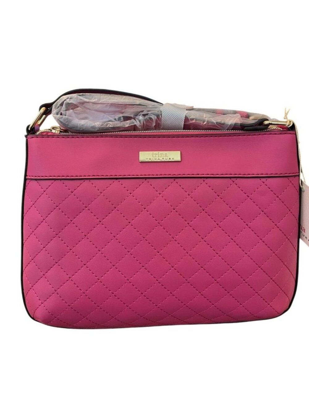 Trina Turk Pink Faux Leather Quilted Handbag Crossbody Adjustable Rectangle NWT